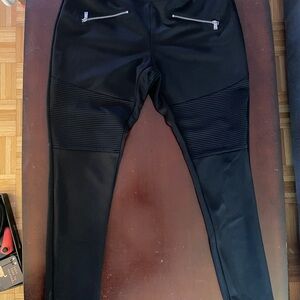Express Black Vegan Leather Moto Leggings with Zipper Accents